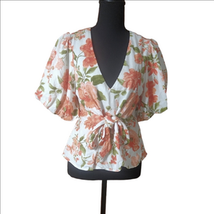 DO+BE White Puff Sleeve Peplum Blouse, Size Small